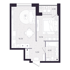 1-комнатная 39,62 м&sup2;