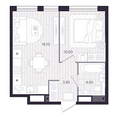 1-комнатная 34,05 м&sup2;