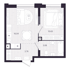 1-комнатная 37,51 м&sup2;