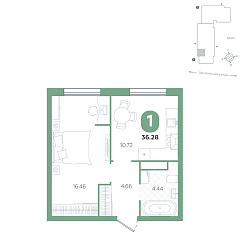 1-комнатная 36,28 м²
