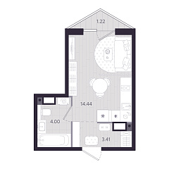 Студия 22,22 м&sup2;