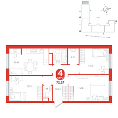 3-комнатная 72,27 м&sup2;