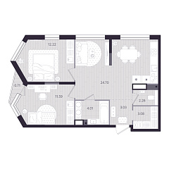 2-комнатная 61,1 м&sup2;