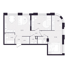 2-комнатная 68,37 м&sup2;