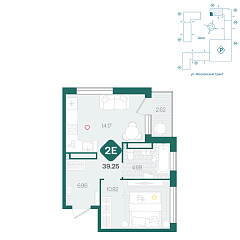 1-комнатная 39,25 м²