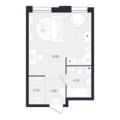 Студия 29,34 м&sup2;