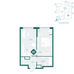 1-комнатная 39,06 м²