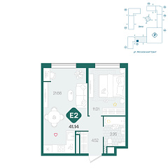 1-комнатная 41,14 м&sup2;