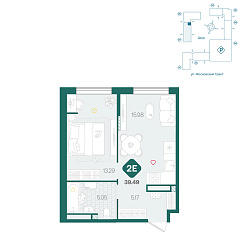 1-комнатная 39,49 м&sup2;