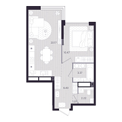 1-комнатная 43,65 м&sup2;