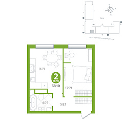 1-комнатная 38,1 м²