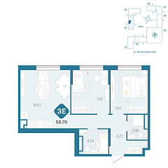 2-комнатная 58,76 м²