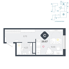 Студия 28,67 м&sup2;