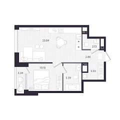1-комнатная 48,29 м&sup2;