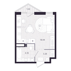 Студия 26,42 м&sup2;