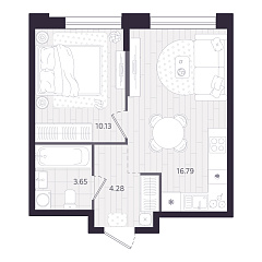 1-комнатная 34,85 м&sup2;