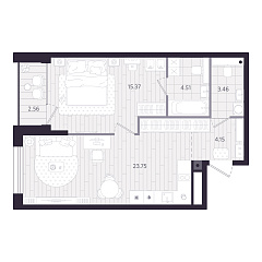 1-комнатная 52,66 м&sup2;