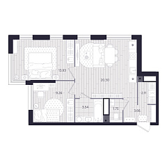 2-комнатная 54,55 м&sup2;