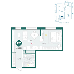 1-комнатная 45,93 м&sup2;
