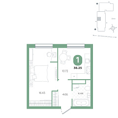 1-комнатная 36,25 м²