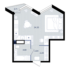 Студия 33,43 м&sup2;