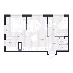 2-комнатная 48,76 м&sup2;