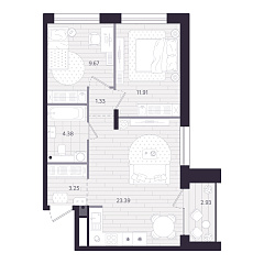 2-комнатная 55,55 м&sup2;