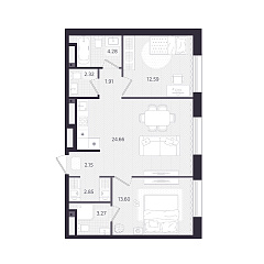2-комнатная 67,63 м&sup2;