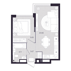 1-комнатная 38,29 м&sup2;