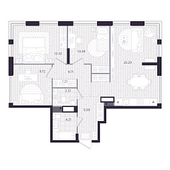 3-комнатная 76,74 м&sup2;