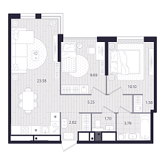 2-комнатная 58,31 м&sup2;