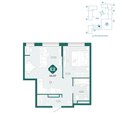 1-комнатная 44,87 м&sup2;