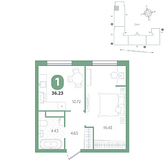 1-комнатная 36,23 м&sup2;