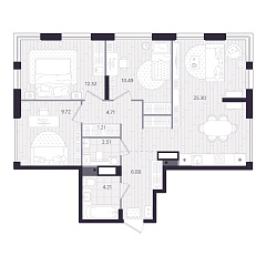 3-комнатная 76,75 м&sup2;