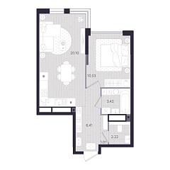 1-комнатная 43,69 м&sup2;