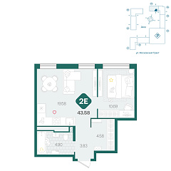 1-комнатная 43,58 м&sup2;