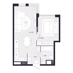 1-комнатная 39,03 м&sup2;