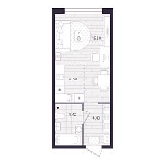 Студия 28,99 м&sup2;