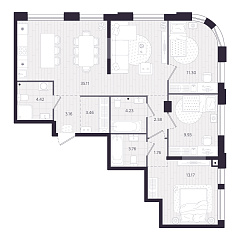 3-комнатная 92,88 м&sup2;