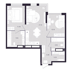 2-комнатная 62,64 м&sup2;