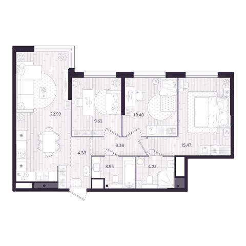 Планировка: 4-комнатная евро 74.5 м² в ЖК Форсо, Зарека