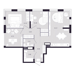 3-комнатная 76,4 м&sup2;