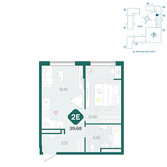 1-комнатная 39,68 м²