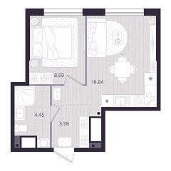 1-комнатная 33,76 м&sup2;