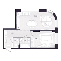 1-комнатная 45,78 м&sup2;