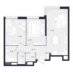 2-комнатная 58,23 м&sup2;