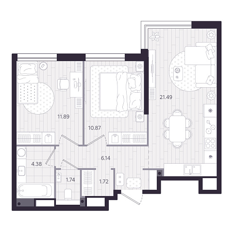 Планировка: Евротрешка 58.2 м² в ЖК Форсо, Зарека
