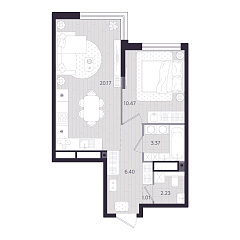 1-комнатная 43,65 м&sup2;
