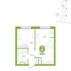 1-комнатная 36,05 м²
