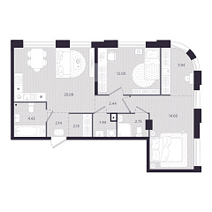 2-комнатная 68,47 м&sup2;